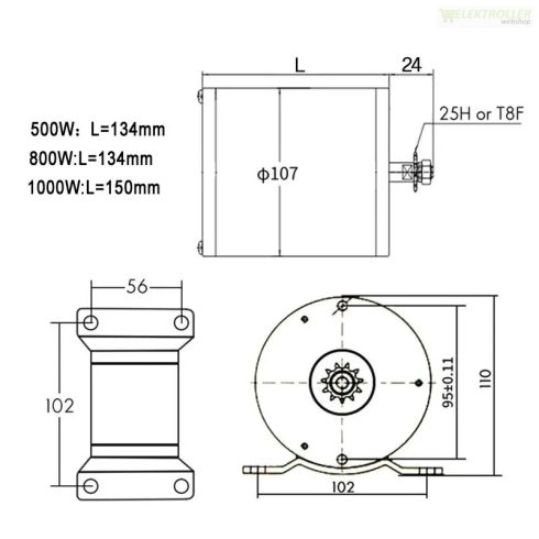 Elektromos szénkefés motor talppal 36V 1000W MY1020