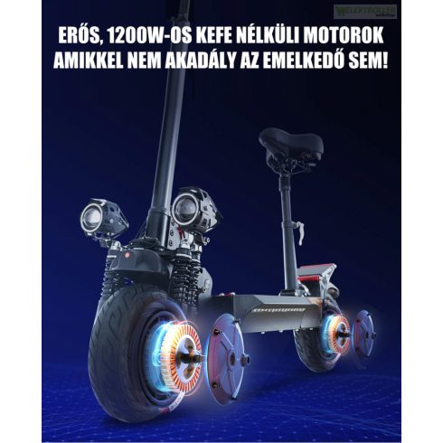2400W Duál agymotoros elektromos roller üléssel 18Ah Lithium 2x1200W 48V 50km/h 60km